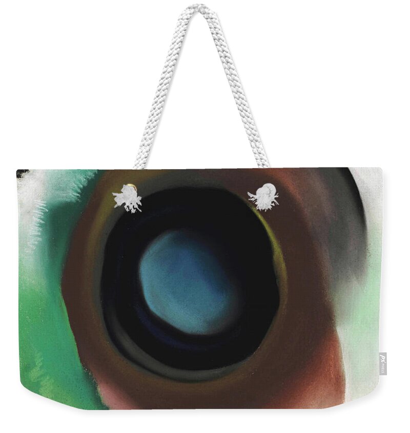 Georgia O'keeffe Weekender Tote Bag featuring the painting Lake George in the woods - abstract modernist landscape aerial view by Georgia O'Keeffe