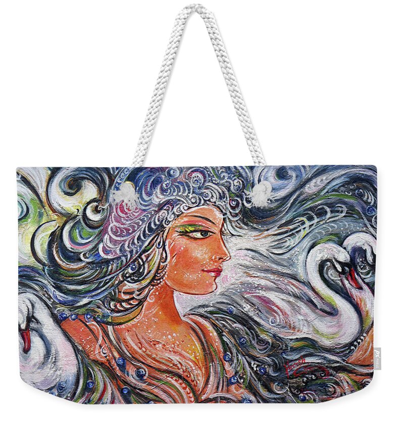 Lake Weekender Tote Bag featuring the painting Lake Lady by Harsh Malik