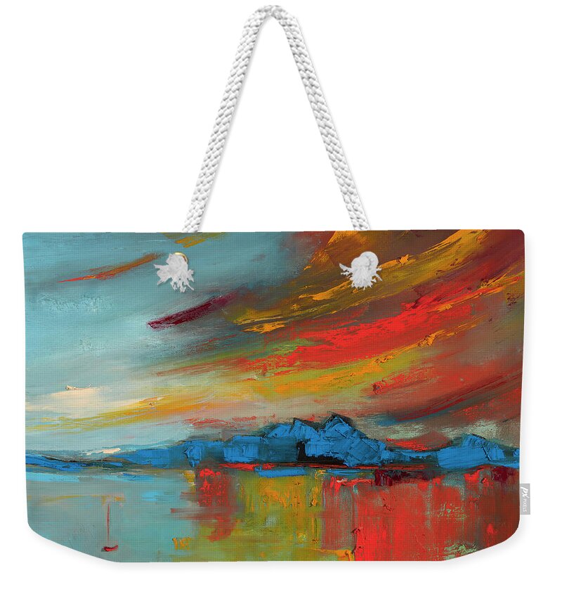 Sunset Weekender Tote Bag featuring the painting Lake Maggiore 21.09 by Roger Clarke