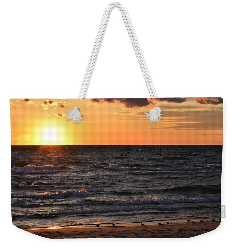 Lake Michigan Weekender Tote Bag featuring the photograph Lake Michigan Autumn Sunset by Terry M Olson