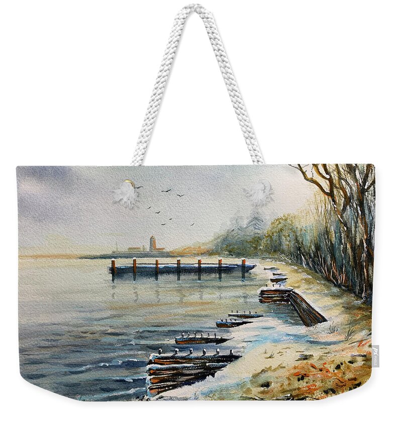 Lake Weekender Tote Bag featuring the painting Lake Michigan Early Winter by Anthony DiNicola
