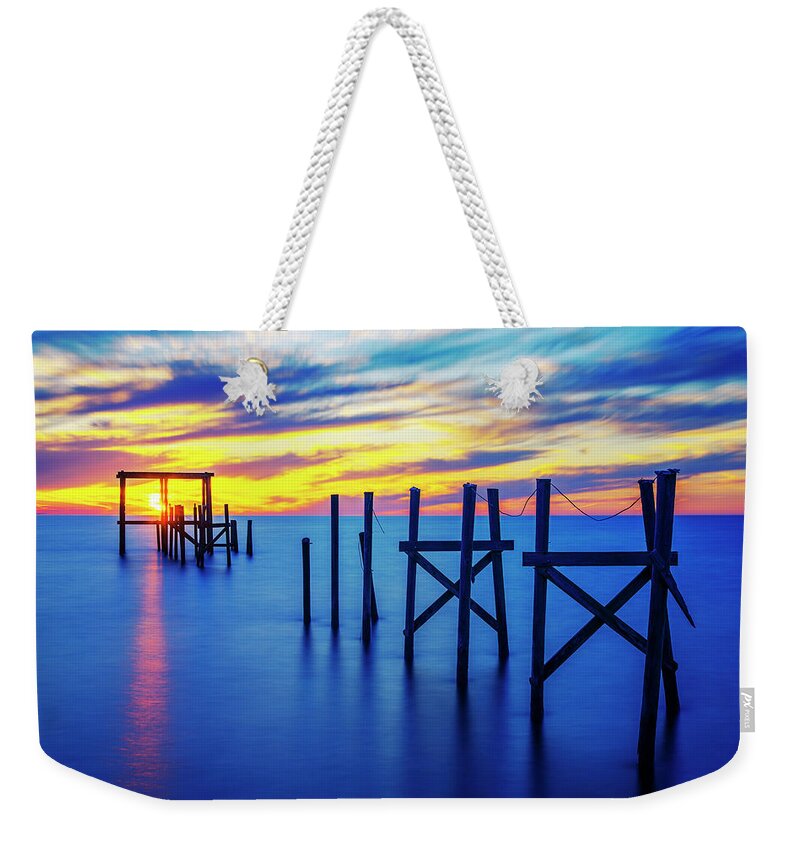 Louisiana Weekender Tote Bag featuring the photograph Lake Pontchartrain Light Show by Andy Crawford