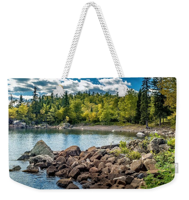 Landscape Weekender Tote Bag featuring the photograph Lake Superior Cove by Susan Rydberg