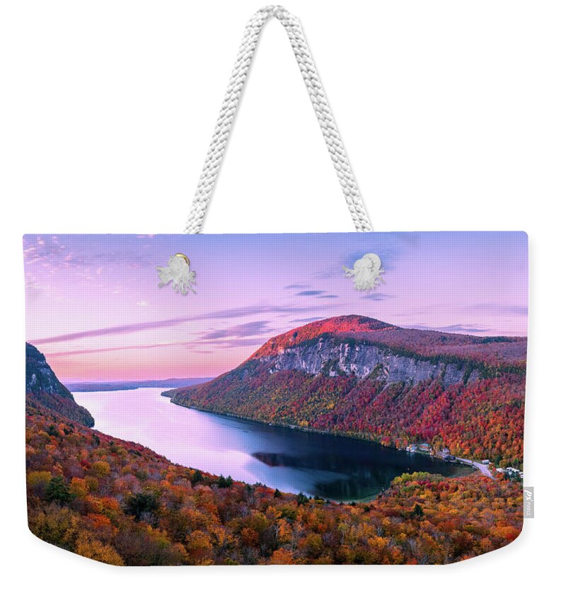 Lake Willoughby Weekender Tote Bag featuring the photograph Lake Willoughby, Vermont Panorama - October 2021 by John Rowe