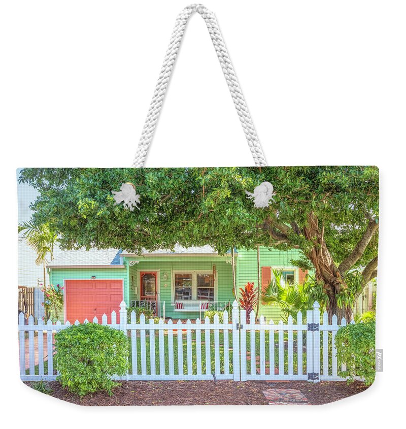 Fence Weekender Tote Bag featuring the photograph Lake Worth Beach Home and Cottage Tour 514 North Palmway by Debra and Dave Vanderlaan