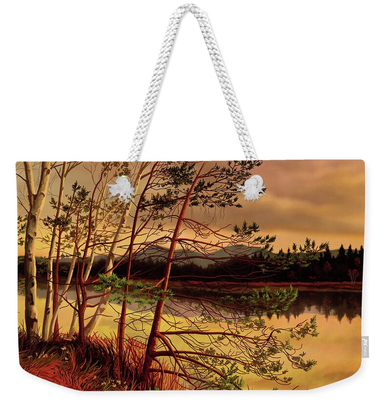 Lakeside Weekender Tote Bag featuring the painting Lakeside by Hans Neuhart