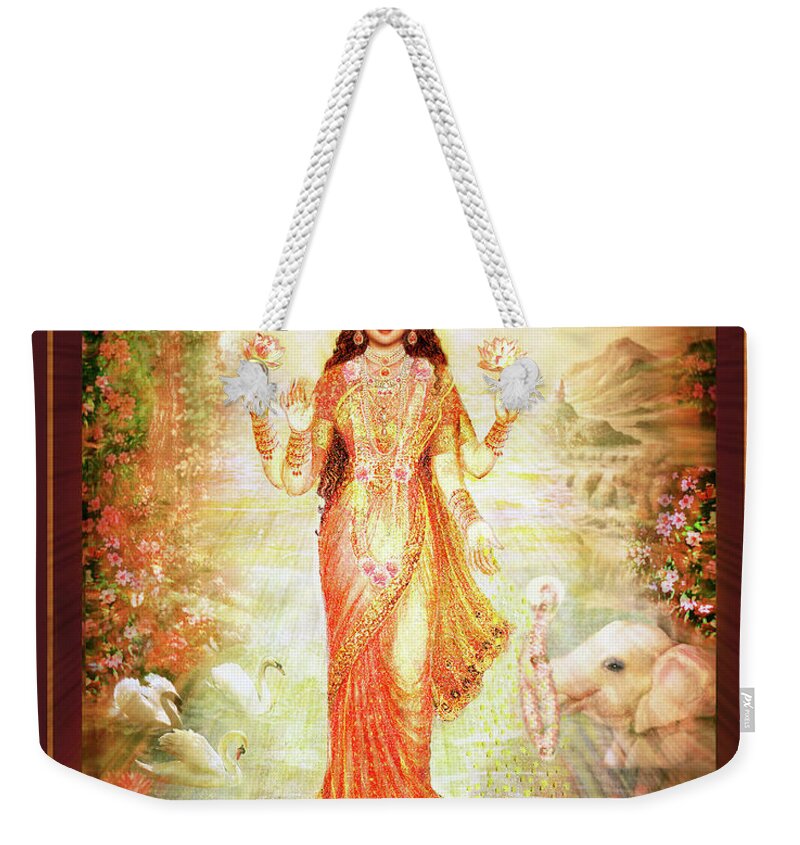Goddess Weekender Tote Bag featuring the mixed media Lakshmi Goddess of Fortune by Ananda Vdovic