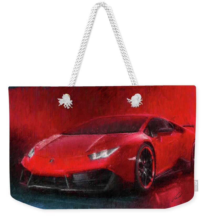 Car Weekender Tote Bag featuring the painting Lamborghini Huracan painting by Vart by Vart