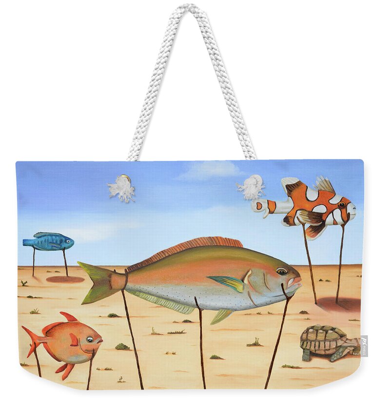 Fish Weekender Tote Bag featuring the painting Land Fish by Leah Saulnier The Painting Maniac