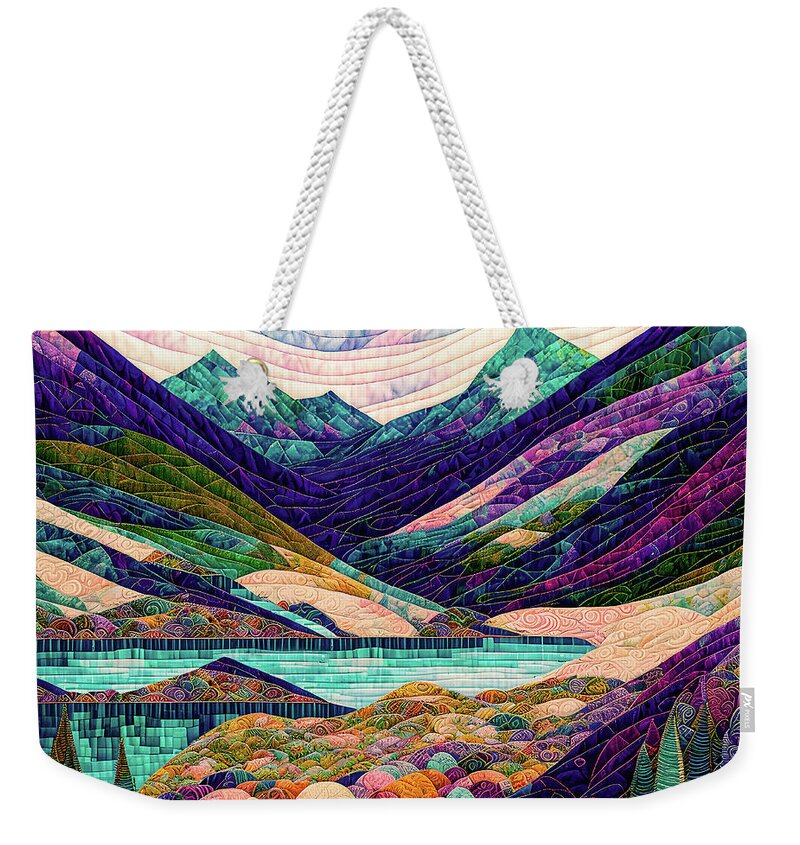Landscapes Weekender Tote Bag featuring the digital art Land of Dreams - Quilted by Peggy Collins