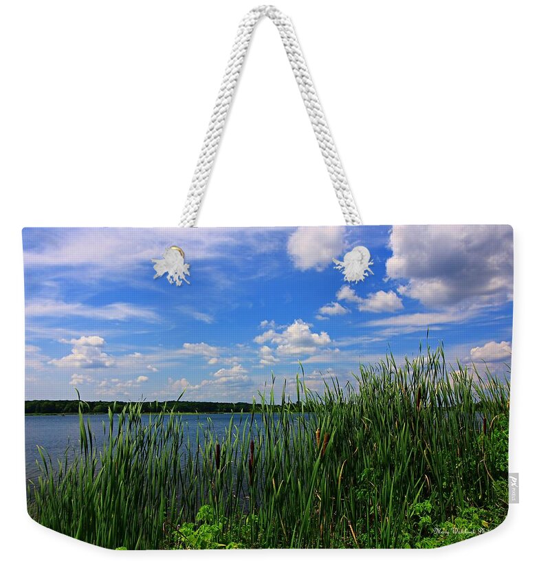 Landscape Weekender Tote Bag featuring the photograph Land, Water and Sky by Mary Walchuck