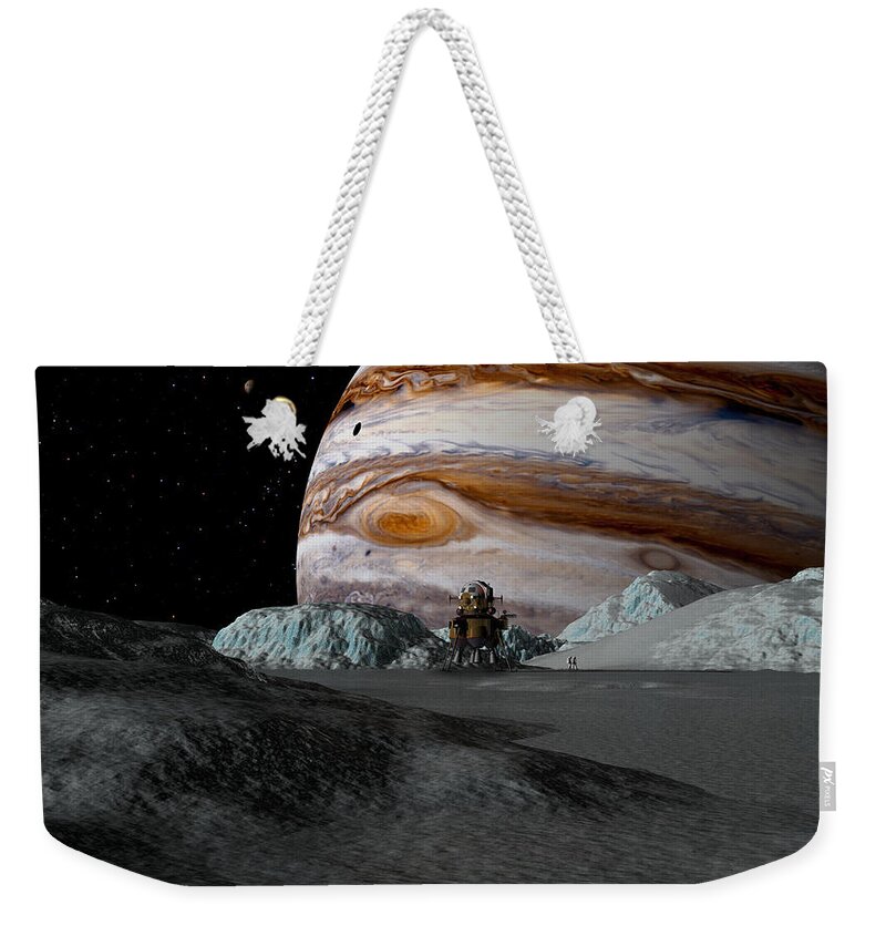 Spaceship Weekender Tote Bag featuring the digital art Lander Ulysses on Europa by David Robinson