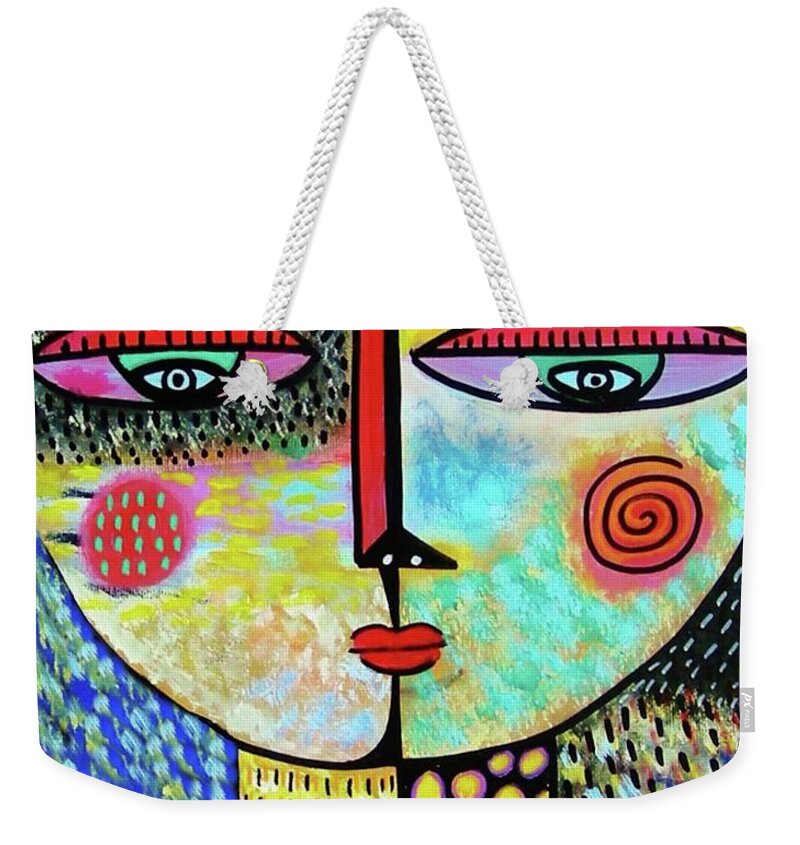 Lilac Lapis Mountain Weekender Tote Bag featuring the painting Lilac Lapis Mountains by Sandra Silberzweig