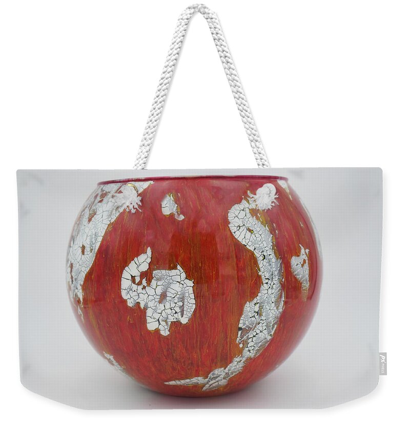 Red Weekender Tote Bag featuring the glass art Large Red Bowl by Christopher Schranck