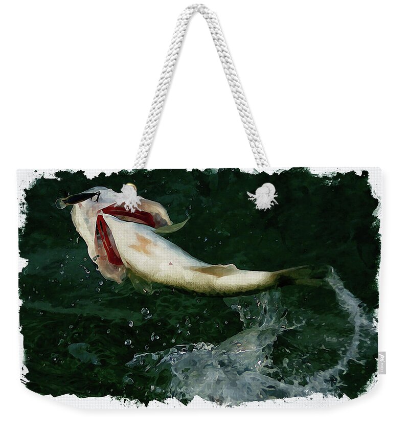 Jumping Weekender Tote Bag featuring the digital art Largemouth airborne by Chauncy Holmes