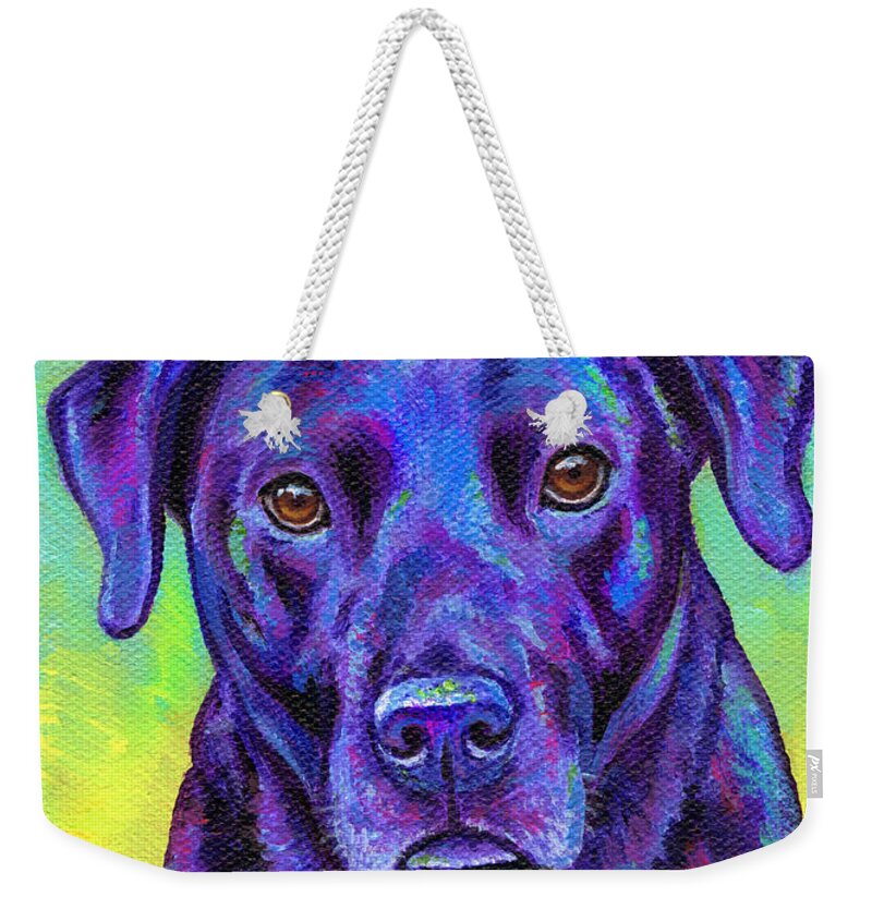 Labrador Retriever Weekender Tote Bag featuring the painting Larry the Labrador by Rebecca Wang