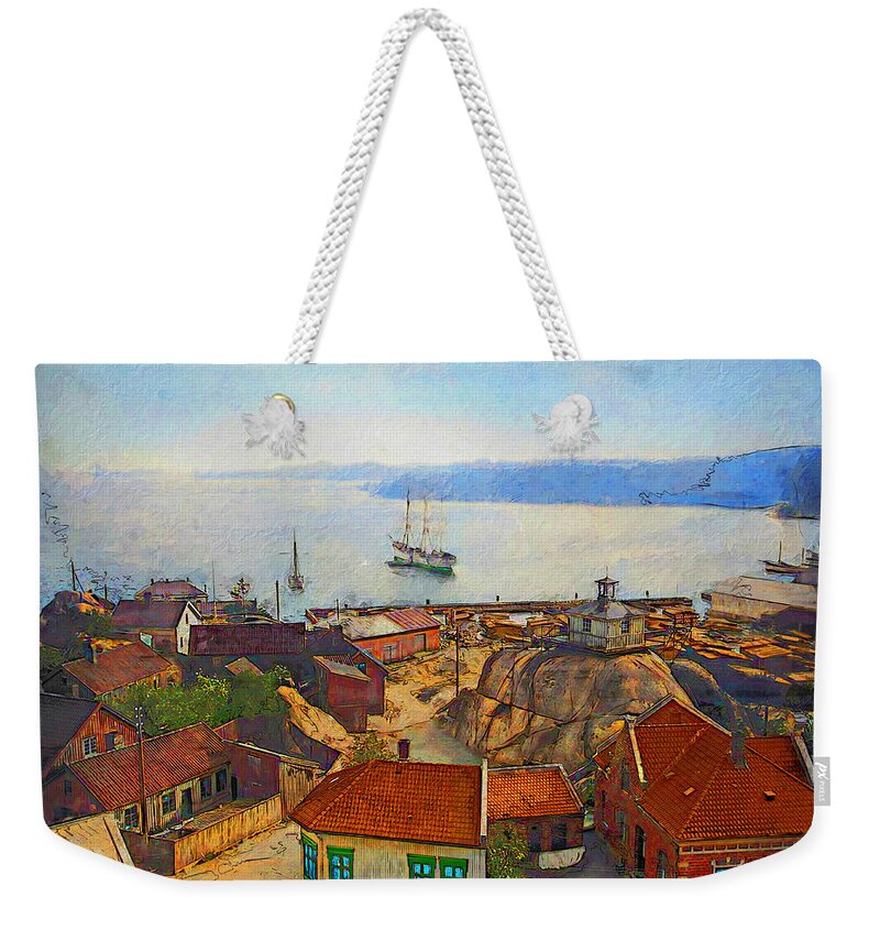 Norway Weekender Tote Bag featuring the digital art Larvik, Norway, c. 1900 by Geir Rosset