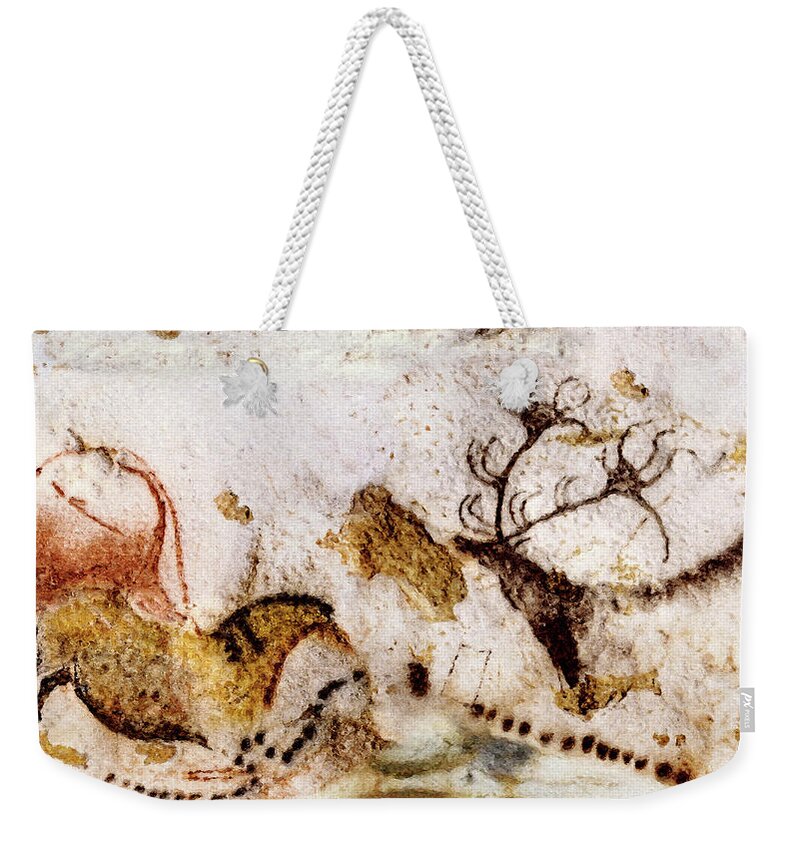 Lascaux Weekender Tote Bag featuring the digital art Lascaux Horse and Deer by Weston Westmoreland