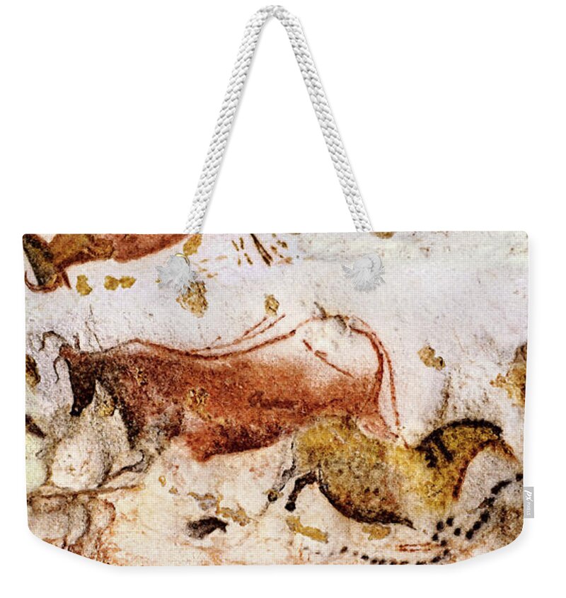 Lascaux Weekender Tote Bag featuring the digital art Lascaux Horses and Cows by Weston Westmoreland