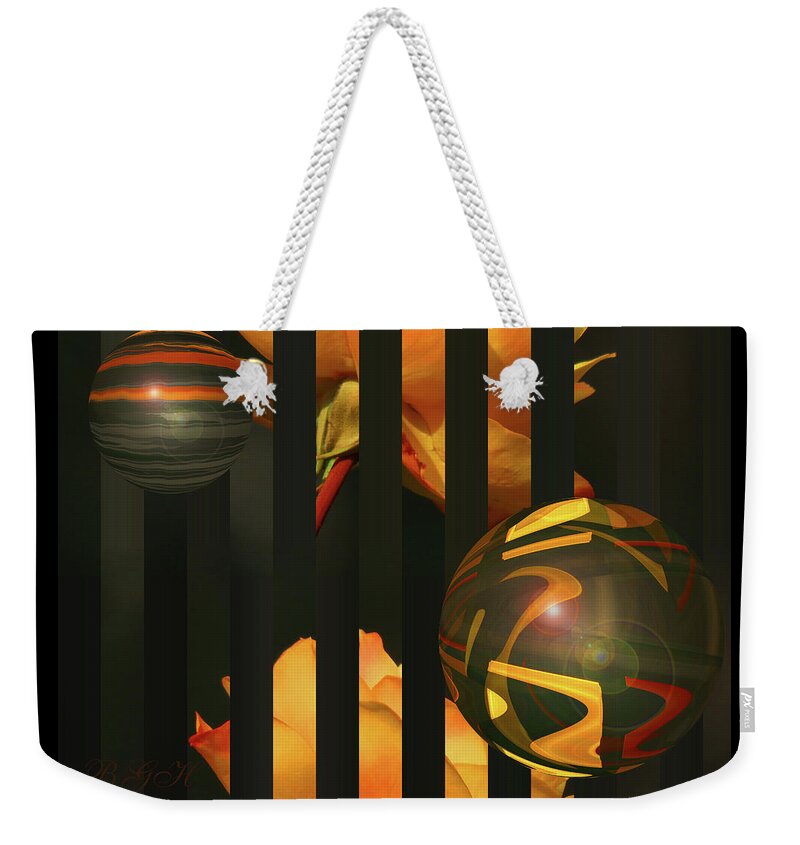 Last Gold Rose Of Summer Abstract Weekender Tote Bag featuring the photograph Last Gold Rose of Summer Abstract - Floral Photographic Art - Roses and Orbs by Brooks Garten Hauschild