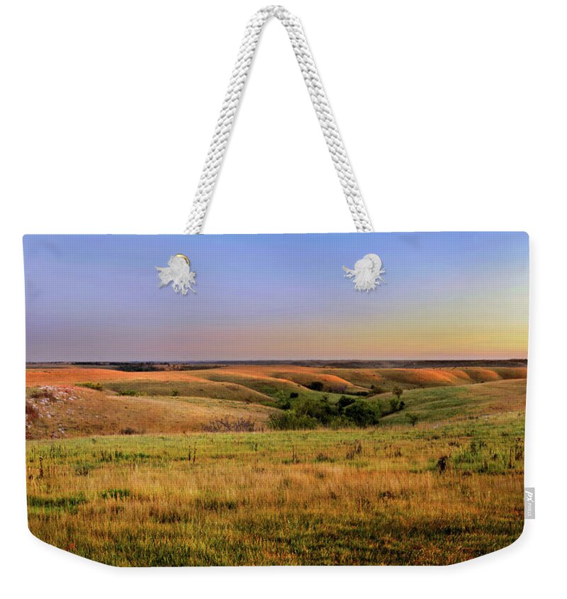 Flint Hills Weekender Tote Bag featuring the photograph Last Light of September on the Flint Hills by Rod Seel