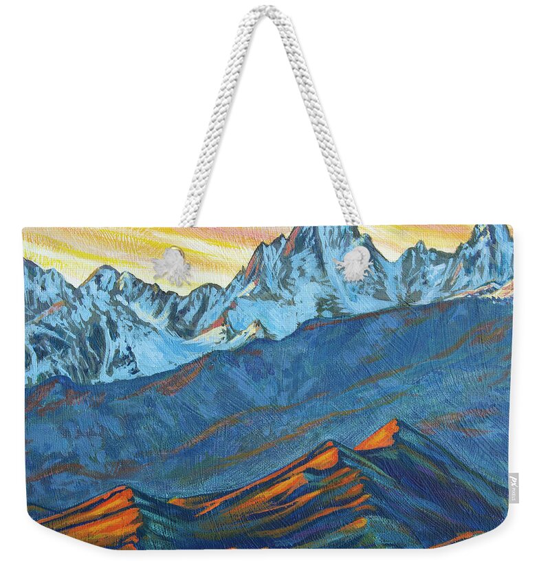 Great Sand Dunes Weekender Tote Bag featuring the painting Last light on the Dunes by Aaron Spong