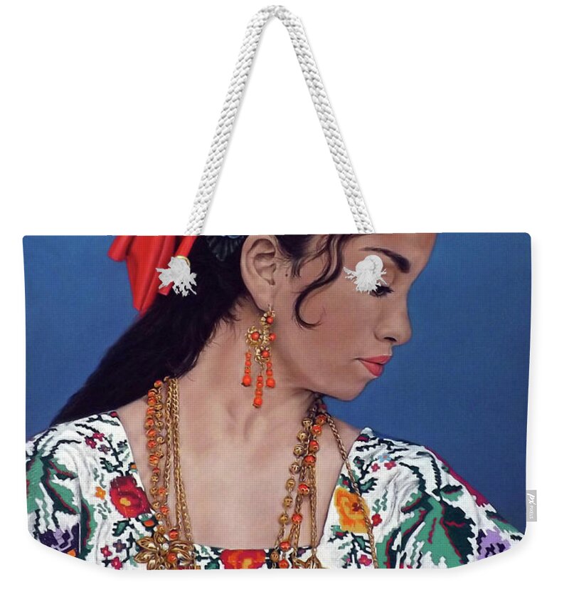 Woman Weekender Tote Bag featuring the painting Latina by Linda Becker