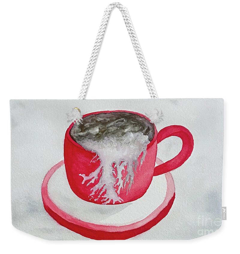 Latte Weekender Tote Bag featuring the painting Latte in a Red Mug by Lisa Neuman