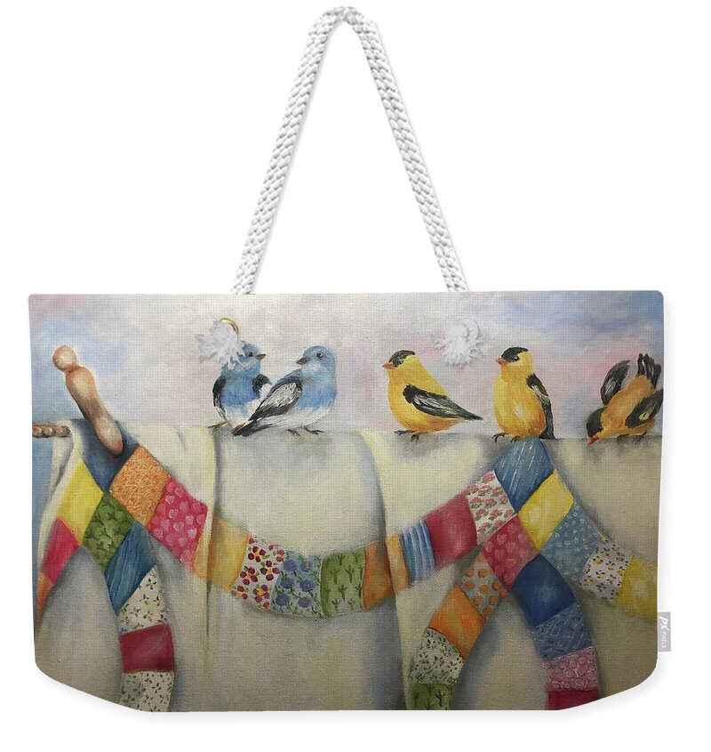 Birds Weekender Tote Bag featuring the painting Laundry Day by Barbara Landry