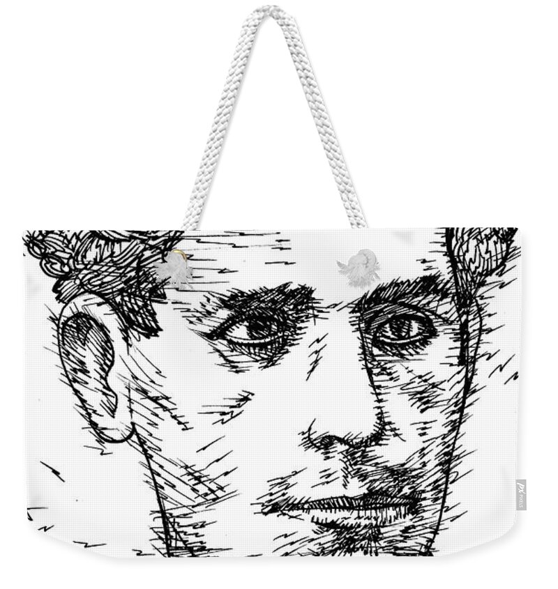Lautreamont Weekender Tote Bag featuring the drawing LAUTREAMONT ink portrait by Fabrizio Cassetta