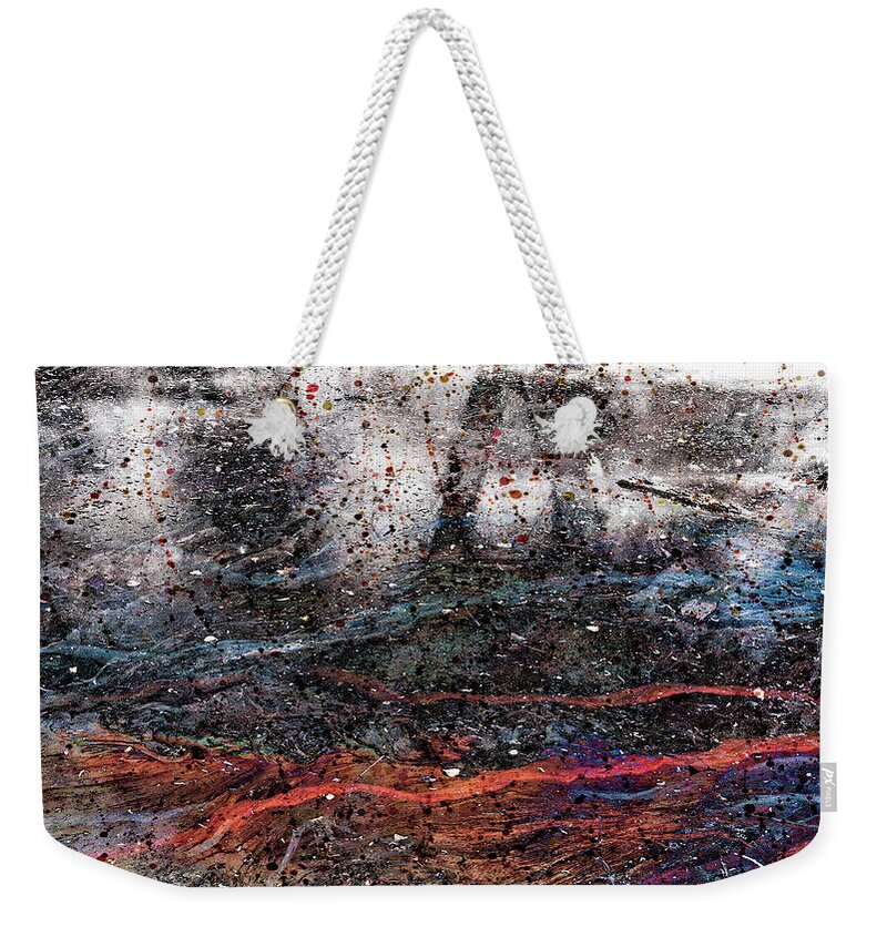 Lava; Volcano; Lava Flow; Fire; Water; Movement; Flowing; Chaos; Texture; Transparency; Depth; Natural Event; Eruption; Organic Debris Weekender Tote Bag featuring the digital art Lava Flow by Sandra Selle Rodriguez
