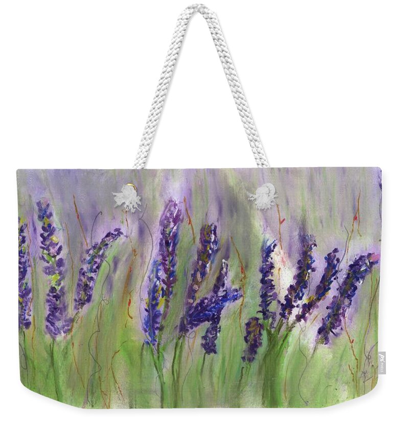 Lavender Weekender Tote Bag featuring the pastel Lavender Fields by Diane Maley