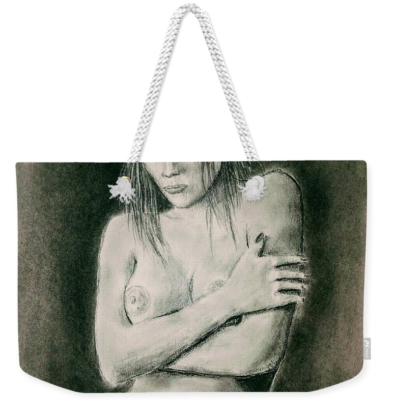Female Nude Weekender Tote Bag featuring the drawing El Ensueno by Michael McCormack