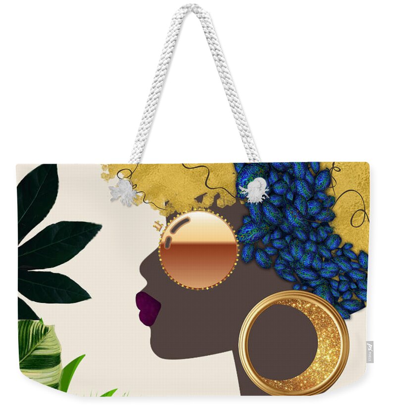 Black Woman Weekender Tote Bag featuring the mixed media Lazuli by Canessa Thomas