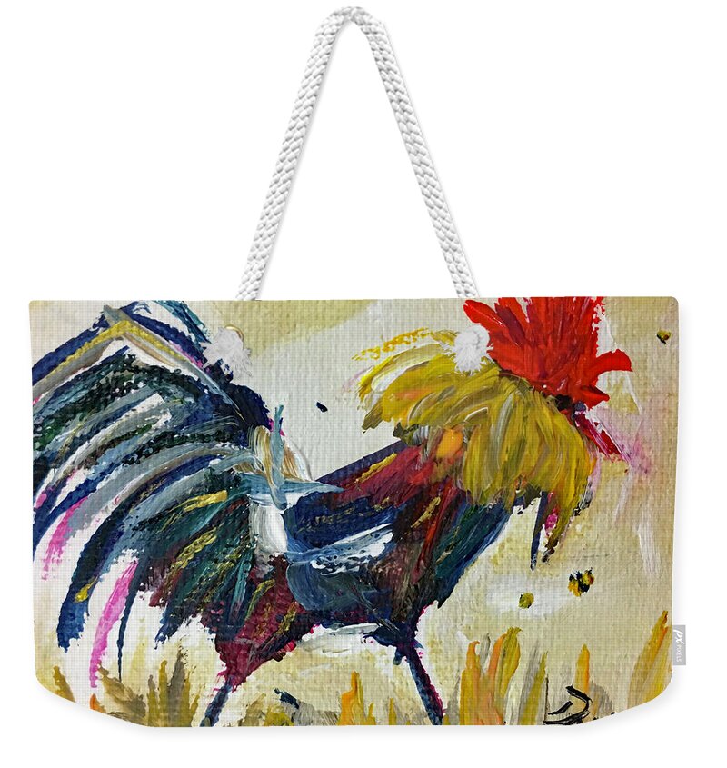 Rooster Weekender Tote Bag featuring the painting Le Coq by Roxy Rich