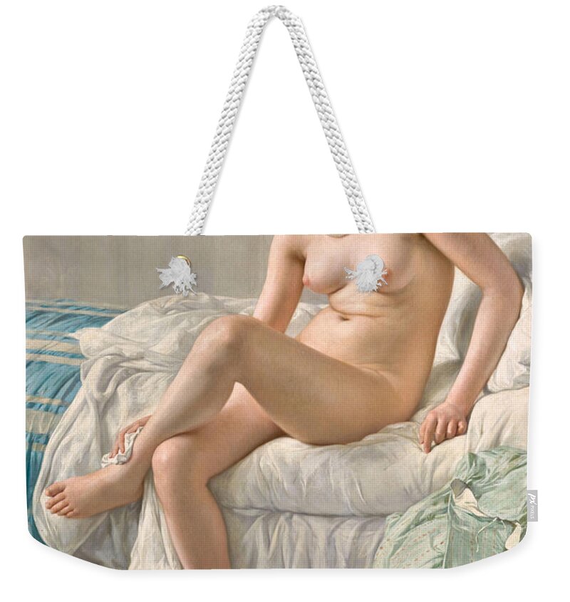 Jules-emile Saintin Weekender Tote Bag featuring the painting Le Lever by Jules-Emile Saintin