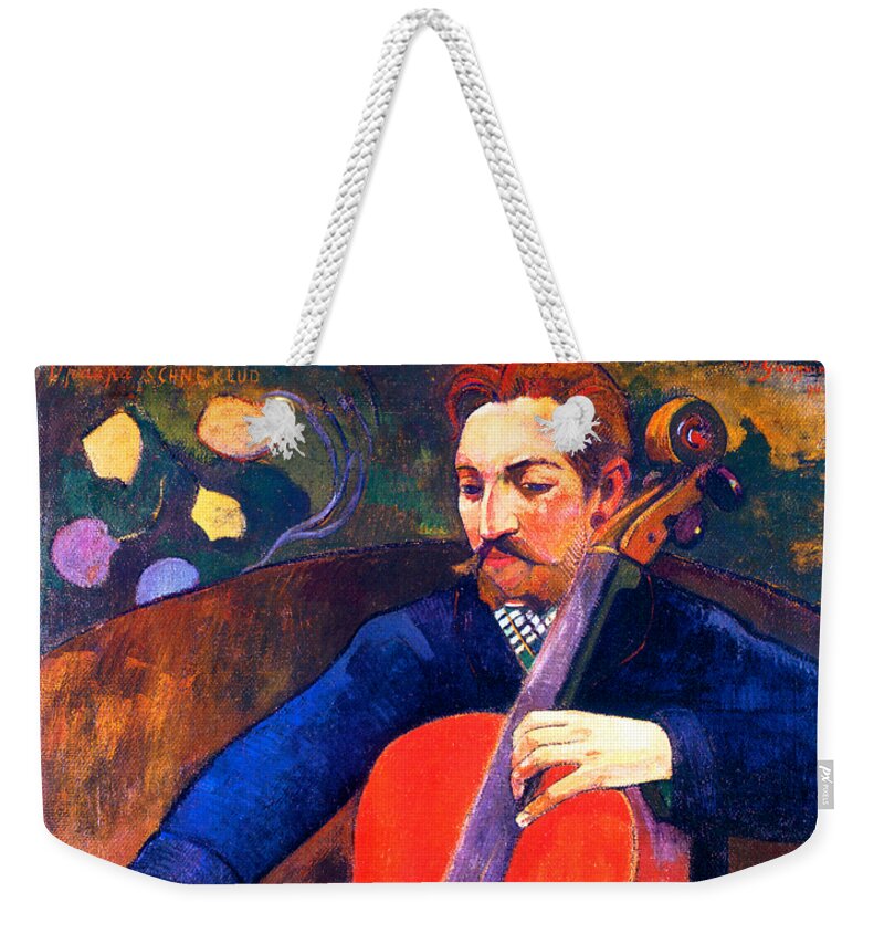 Gauguin Weekender Tote Bag featuring the painting Le violoncelliste Upaupa Schneklud 1894 by Paul Gauguin