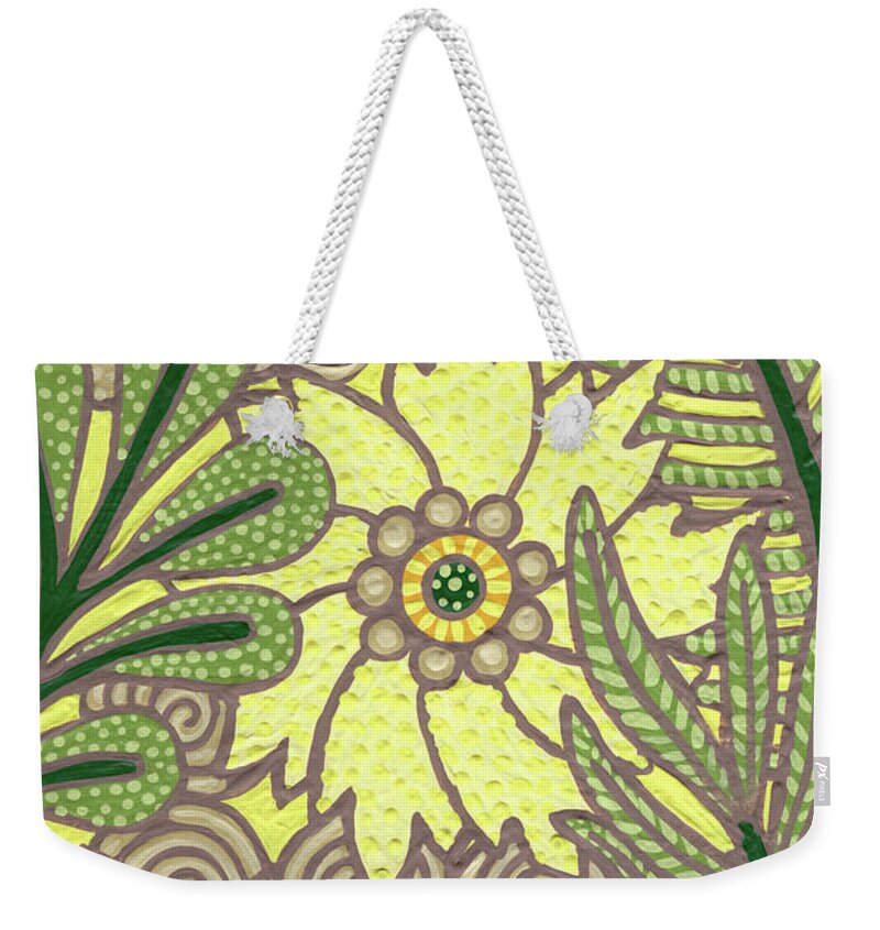 Leaf Weekender Tote Bag featuring the painting Leaf And Design Lemon Yellow 5 by Amy E Fraser