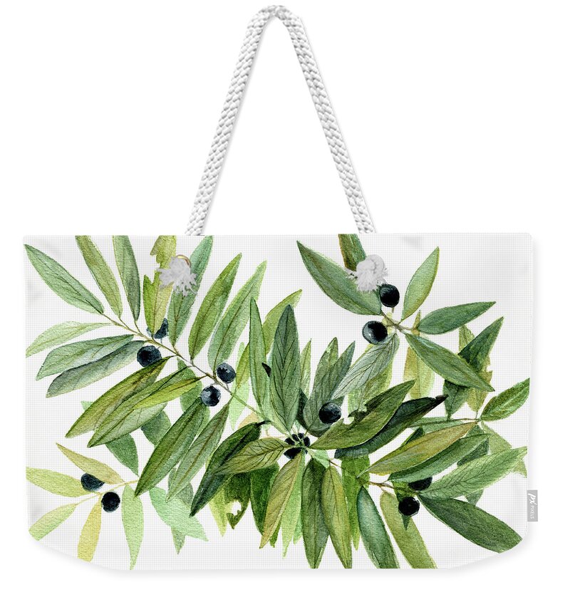 Botanical Weekender Tote Bag featuring the painting Leaves and Berries by Laurie Rohner