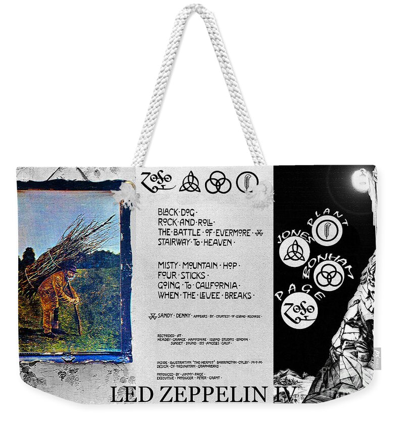 Led Zeppelin Weekender Tote Bag featuring the mixed media Led Zeppelin 4 album art by David Lee Thompson