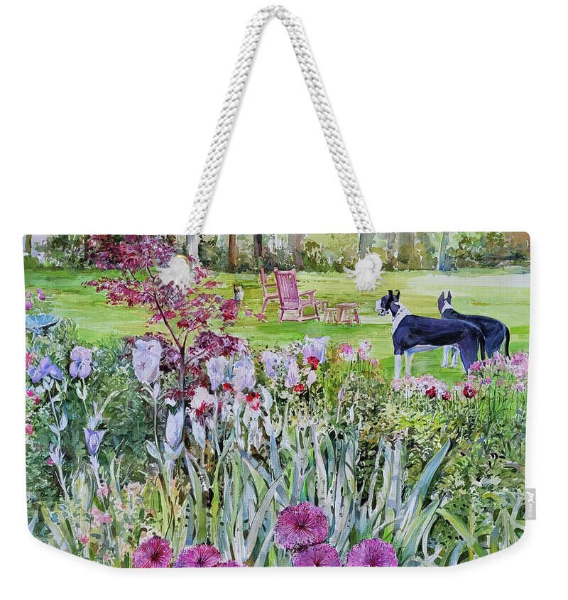 Flowers Weekender Tote Bag featuring the painting Lee's Puppies by P Anthony Visco