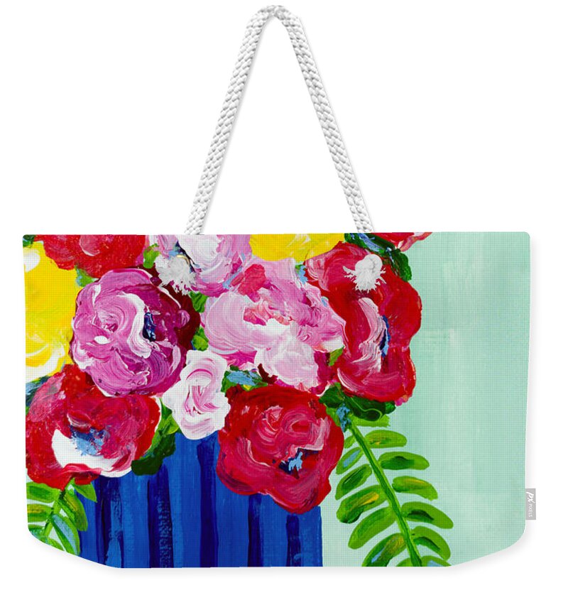 Abstract Floral Weekender Tote Bag featuring the painting Lemon Lime by Beth Ann Scott