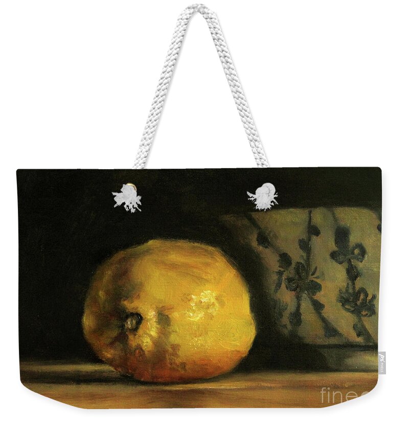 Lemon Weekender Tote Bag featuring the painting Lemon with Asian Bowl by Ulrike Miesen-Schuermann