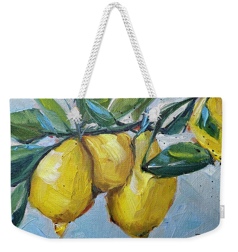 Lemon Weekender Tote Bag featuring the painting Lemons by Roxy Rich