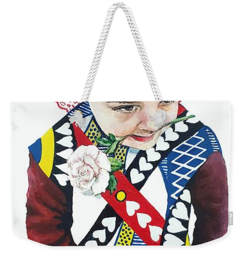 Card Weekender Tote Bag featuring the painting Leo of Hearts by Merana Cadorette
