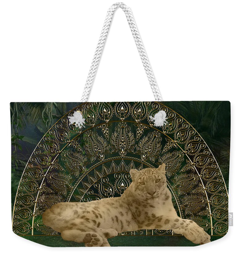 Leopard Weekender Tote Bag featuring the digital art Leopard Mandala by Mary J Winters-Meyer
