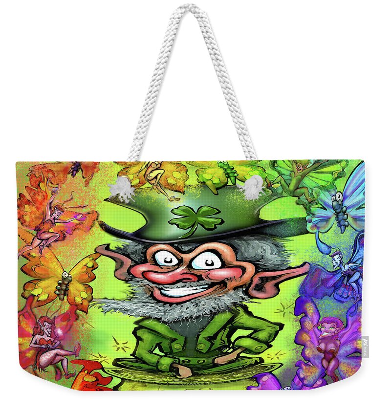 Leprechaun Weekender Tote Bag featuring the digital art Leprechaun with Rainbow of Pixies by Kevin Middleton