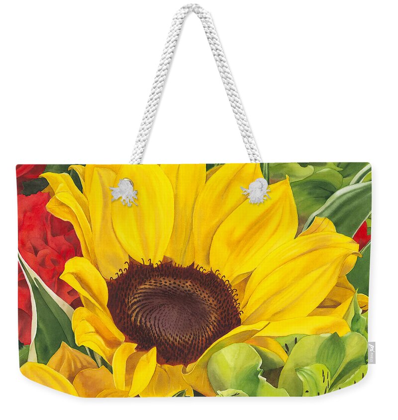 Flower Weekender Tote Bag featuring the painting Let Me Brighten Your Day by Espero Art