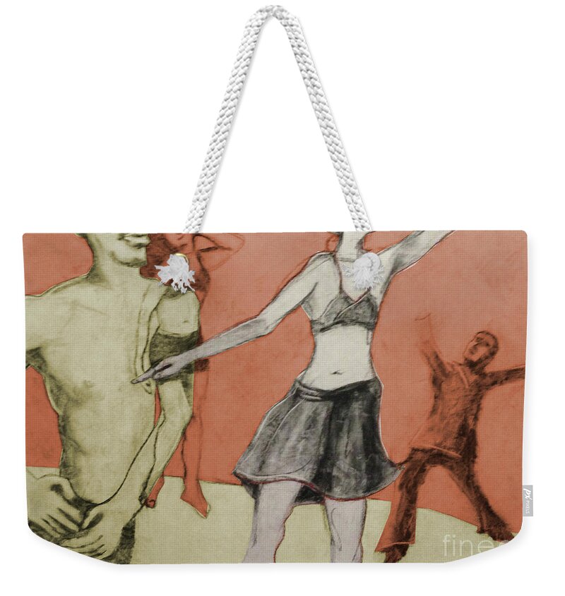 Charcoal Weekender Tote Bag featuring the mixed media Let's Dance by PJ Kirk