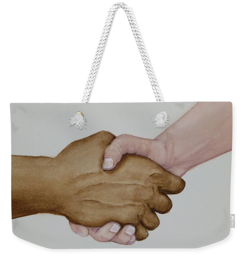 Hands Weekender Tote Bag featuring the painting Let's Shake Hands On it by Kelly Mills